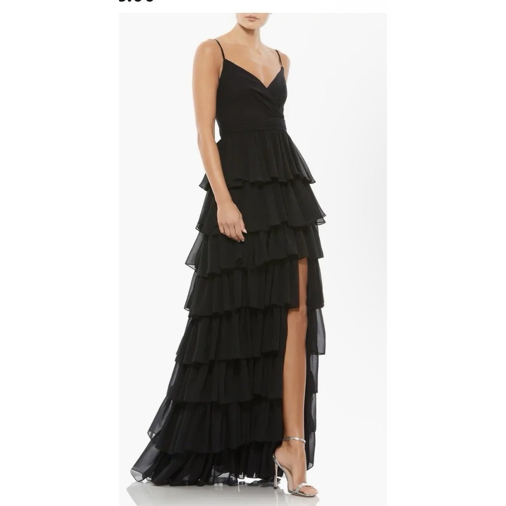 mac duggal dress Sleeveless V Neck Ruffle Skirt Evening Gown Black Size 4